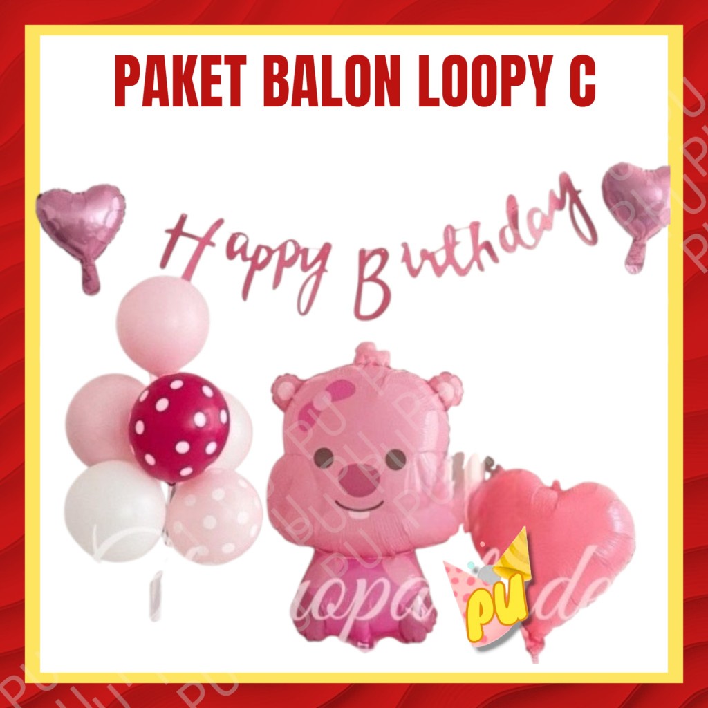 Paket Balon LOOPY PORORO C / Dekorasi Ulang Tahun Balon Pororo Loopy