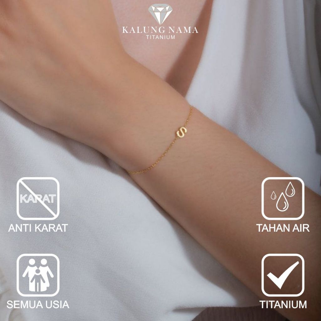 gelang inisial nama titanium anti karat premium anak dewasa gelang nama titanium anti karat gelang i