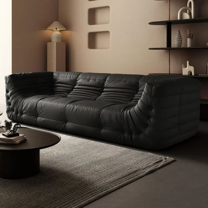 sofa kulit hitam premium nyaman dan elegant untuk ruang tamu