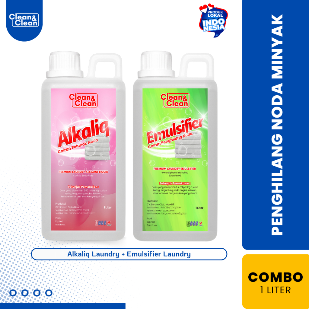 PENGHILANG NODA MINYAK & LEMAK PAKAIAN Alkaliq Laundry + Emulsifier Laundry 1 LITER Jerigen