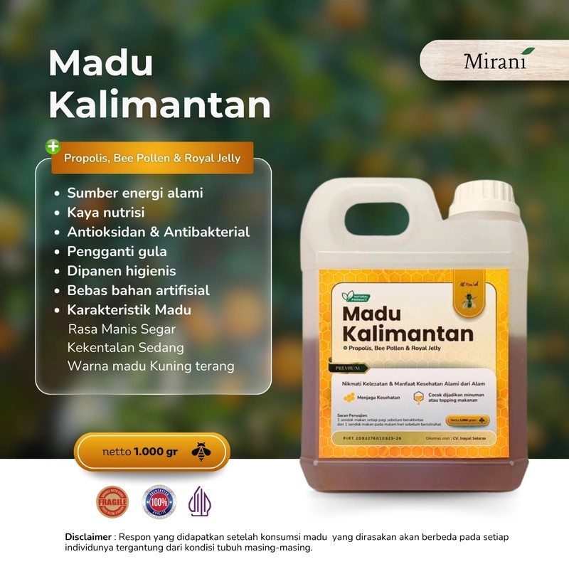 

Mirani - (Kemasan Baru) Buy 1 get 1 Madu Kalimantan Propolis 1kg almar'ah