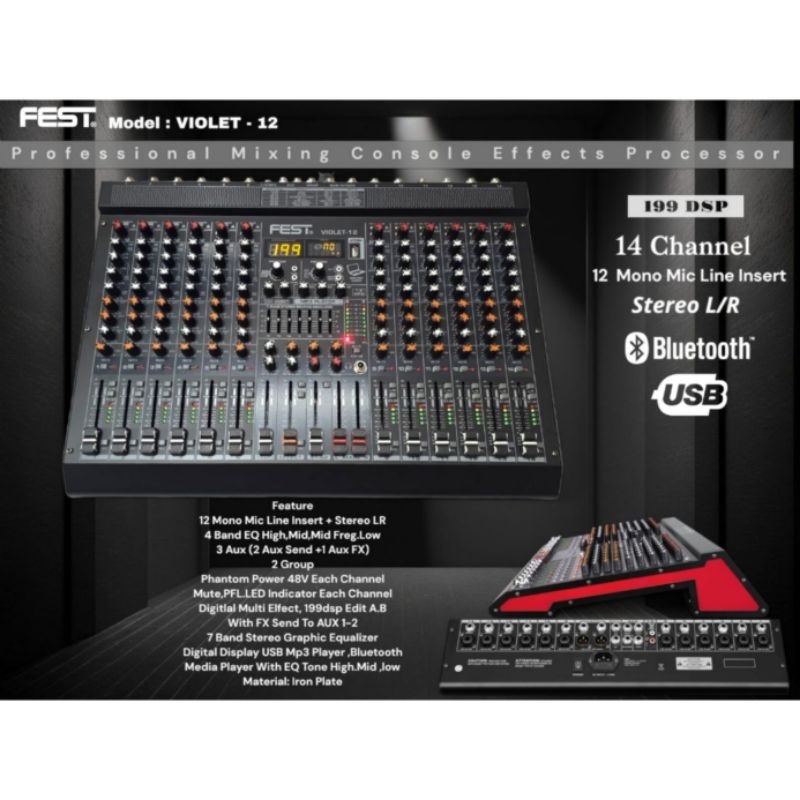 mixer audio 12 channel original fest violet 12 mixer karaoke mixer usb bluetooth