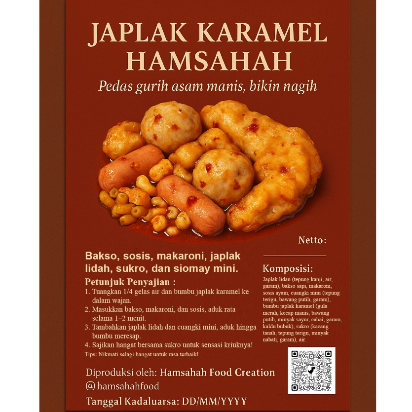 JAPLAK KARAMEL Instan Isi Komplit – Sosis, Japlak Lidah, Cuangki, Bakso, Makaroni, Sukro