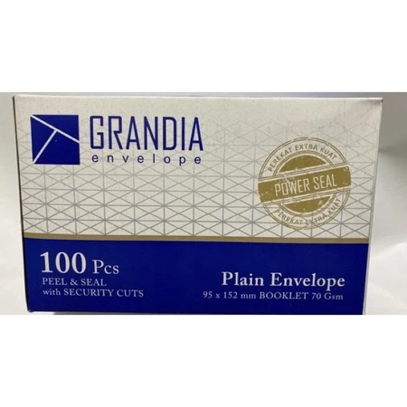 

Amplop Grandia P104 Putih Polos Seal Isi 100 Lembar 95 x 152mm 70 Gsm Murah Setara Paperline