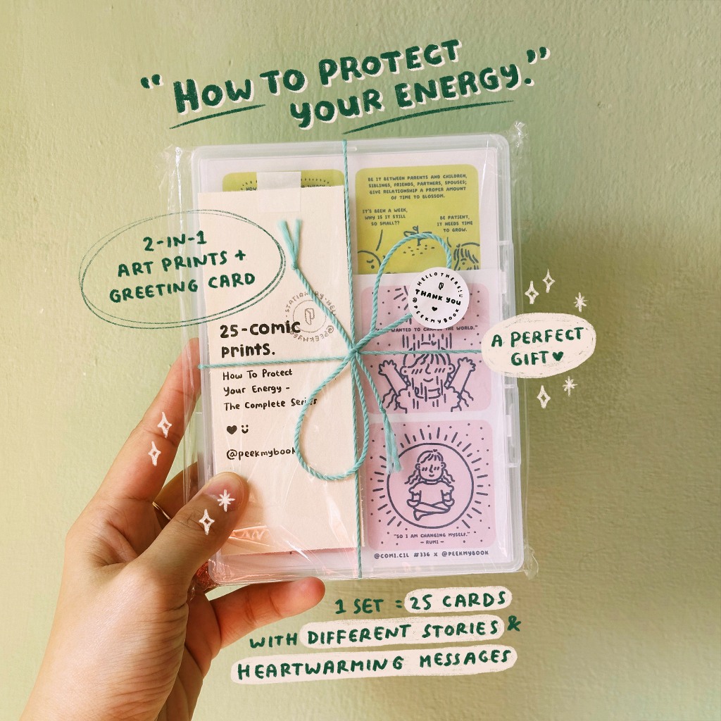 

How to Protect Your Energy - Comic Art Print Greeting Card Set Peekmybook | Room Decor | Wall Decor | Poster | Kartu Ucapan | Postcard