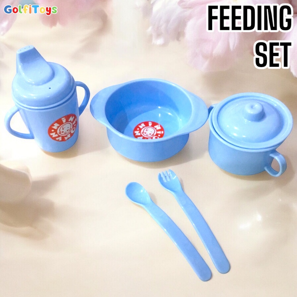 Nininano Feeding Set Murah Tempat Makan Bayi Satu Set Mangkuk Gelas Tutup Gelas Sendok Garpu 2 Ukura