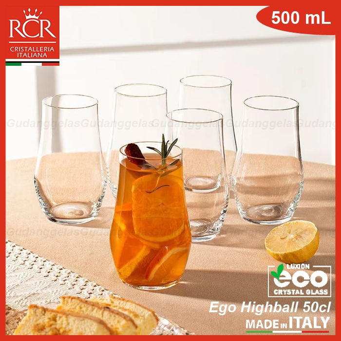 1 SET 6 PCS RCR Crystal Ego Highball Glass/RCR Gelas Kristal Lemonade Drink/RCR Cocktail Glass/Gelas