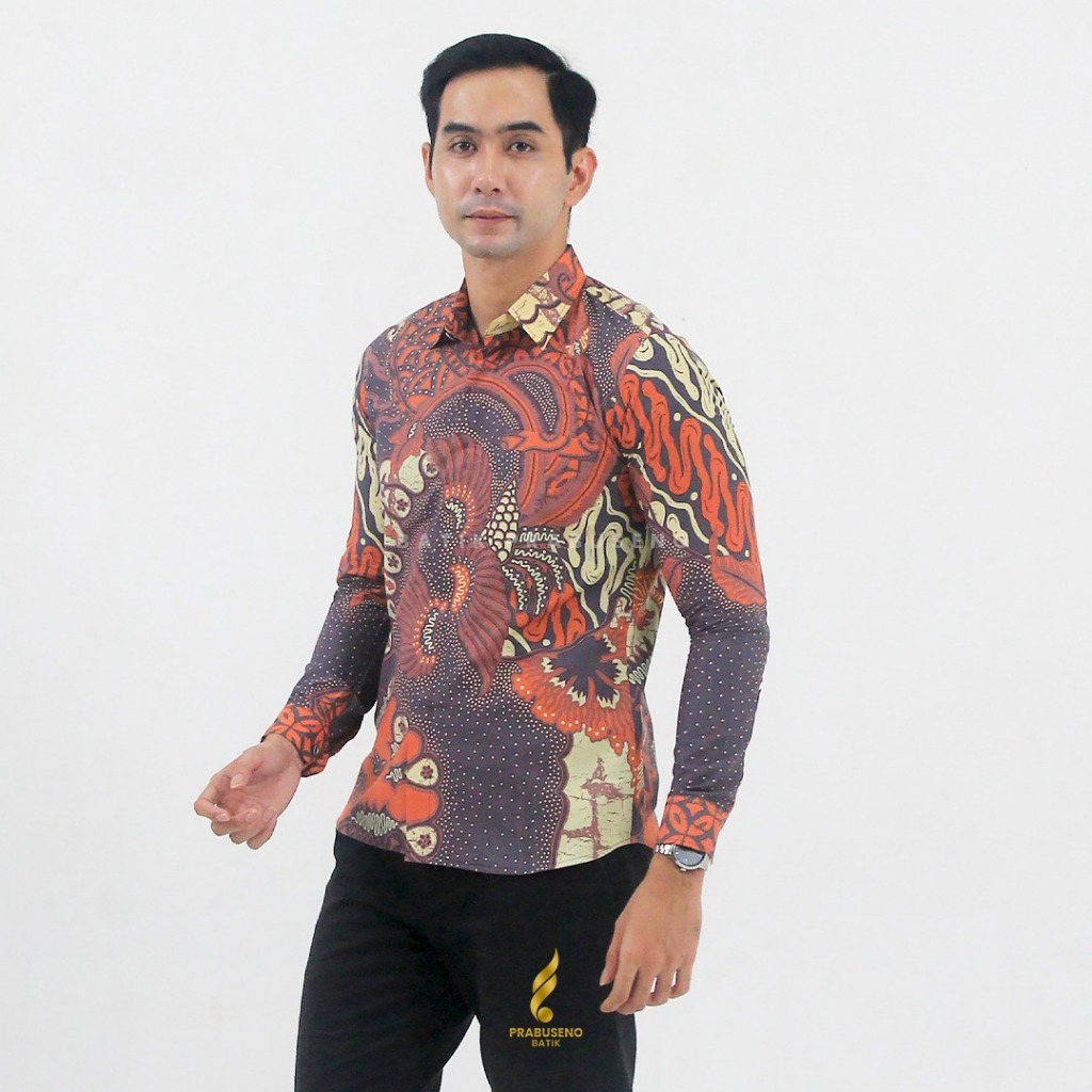 ADIJAYA Baju Kemaja Batik Pria Lengan Panjang Slimfit Slim Fit Original Prabuseno Official Kain Katu