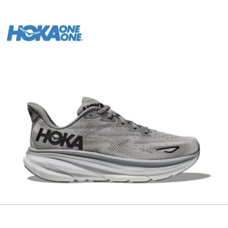 Sepatu Hoka Clifton 9 Mens Running Shoes Grey White