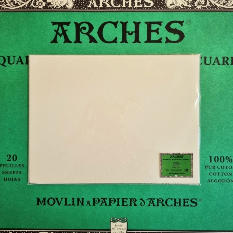 

Arches Cold Pressed Watercolor Paper (Kertas Cat Air) 20.5 x 15.5 cm (approx A5) 4 Sheets (4 Lembar) 300 gsm 100% cotton