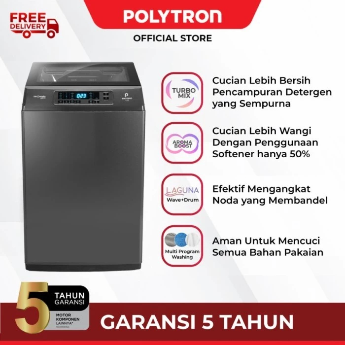 Mesin Cuci POLYTRON 1 Tabung Zeromatic Laguna Hijab 9 KG PAW 9028