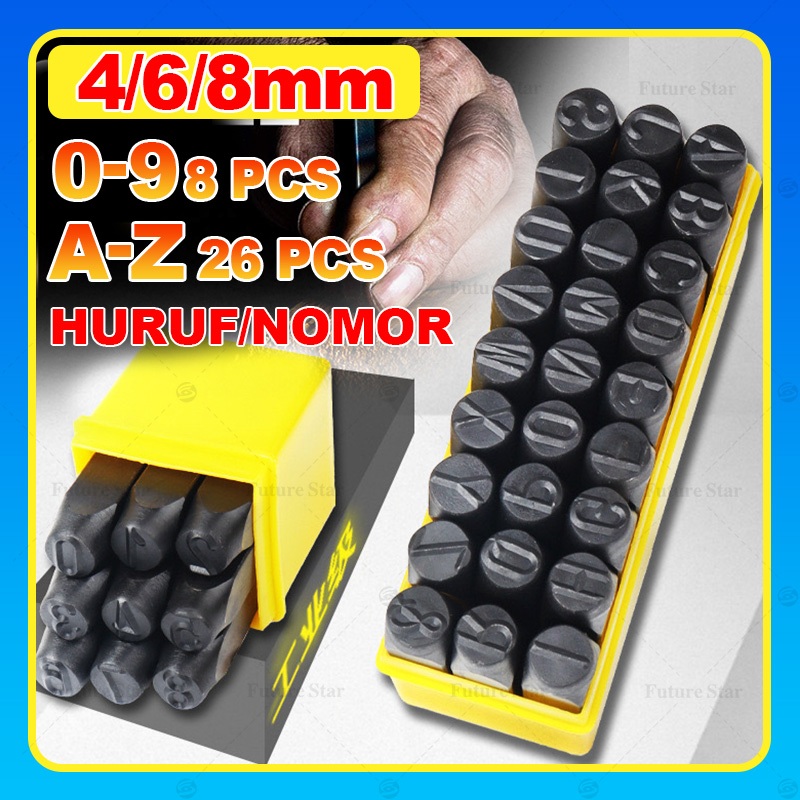 

36pcs Alat Ketok Huruf Dan Angka Nomor Rangka Mesin 0-9 Letter A-Z Number Punch Set Ukuran 4mm 6mm 8mm Alphabets Printing Tool Steel Stamp 9pcs 26pcs Untuk Plastik, Kayu, Kulit for Imprinting Metal, Plastic, Wood, Leather