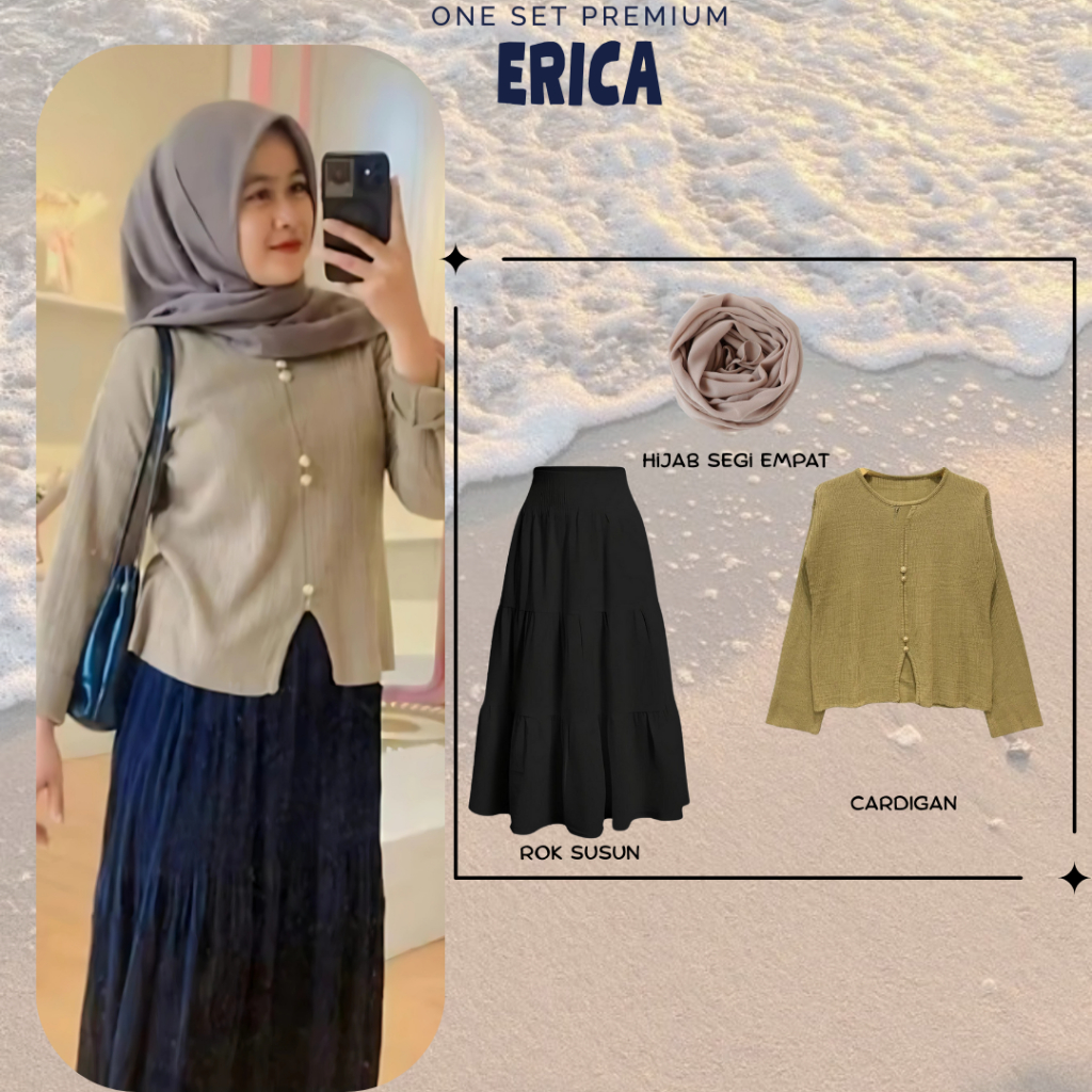Erica One Set 3 in 1 OOTD Kuliah Jalan Pantai Ngafe Gaya Selebgram Model Korean Terbaru ( Hijab - Ba