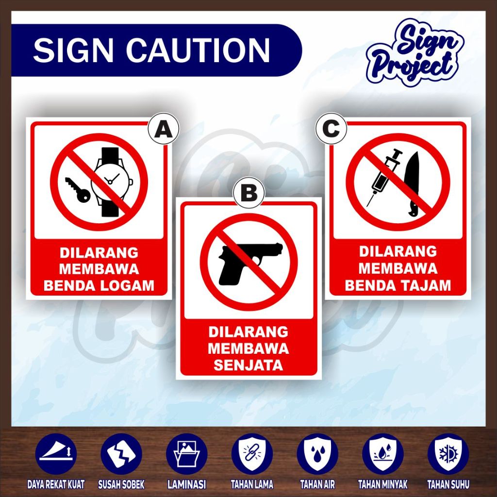 

Stiker Himbauan/Stiker Peringatan/Stiker Larangan/Dilarang Membawa Senjata & Benda Tajam/Jangan Ditekan/Bukan Untuk Diminum/Jangan Diinjak/Jangan Dorong/Sepeda Dilarang Masuk/Stiker Pabrik/Stiker Keamanan