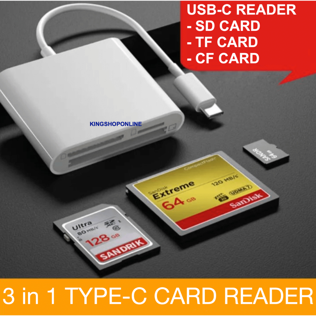 Type-C SD Card Reader, 3in1 SD TF/Micro SD CF Card Reader, USB C Memory Card Reader, Type C OTG Read