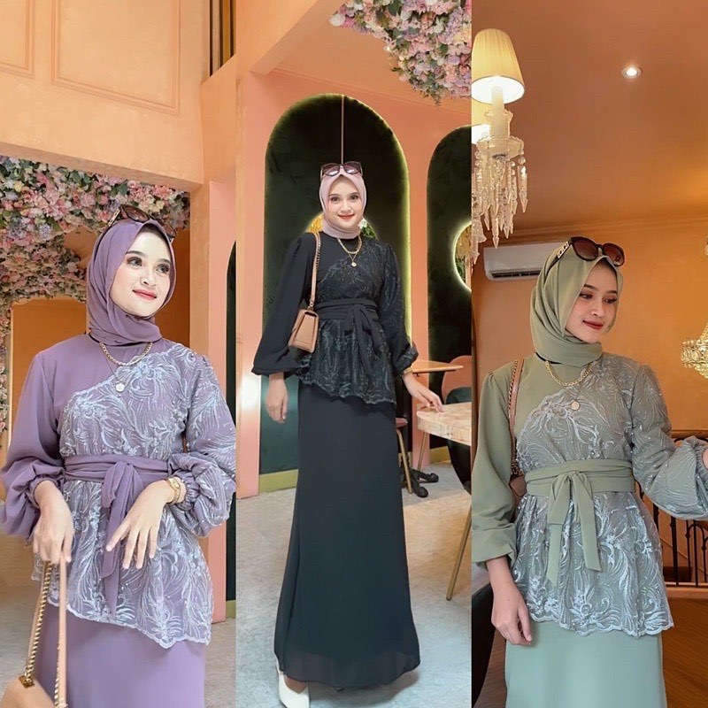 Saukia Dress Kondangan Wanita Kekinian Brokat Mewah Lamaran Tunangan Terbaru Kekinian Brukat