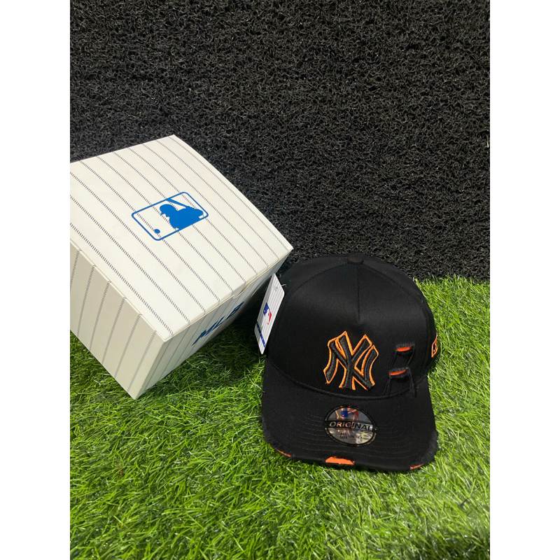 MLB Damage NY Hitam List Orange Bahan Hitam Topi Premium