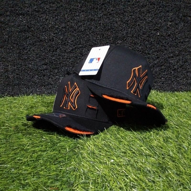 NY Hitam list Orange Riped Damage/Topi Premium High Quality