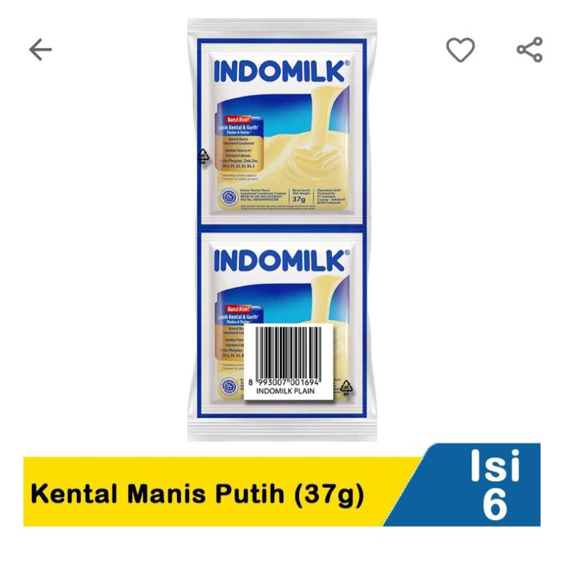 

Susu Indomilk Kental Manis Putih Sachet Putih 6pcs X 37 gr