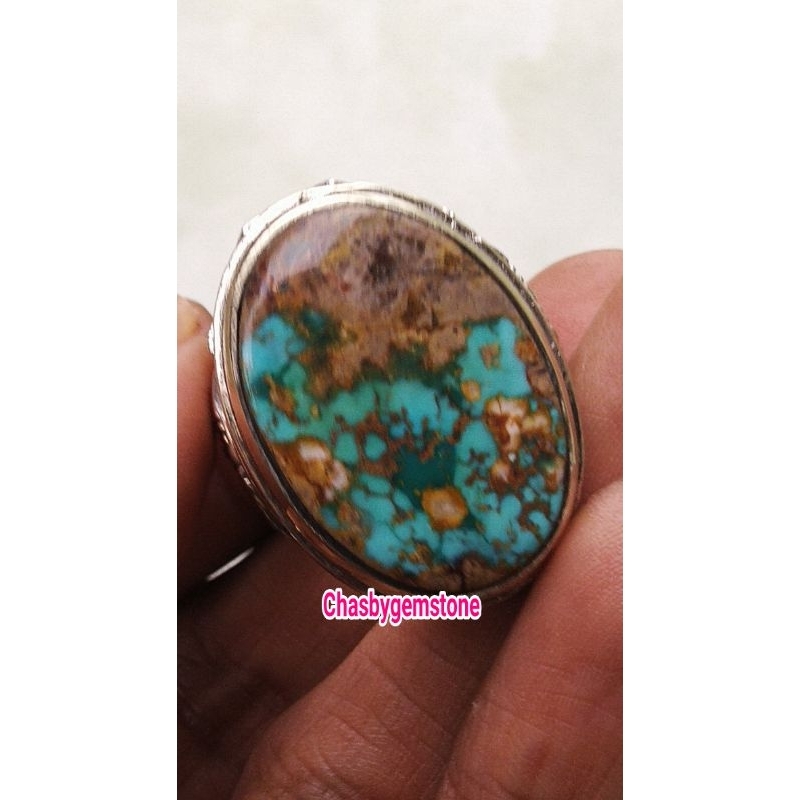 Batu Pirus Persia serat kura-Pirus Persia biru fancy motif gambar
