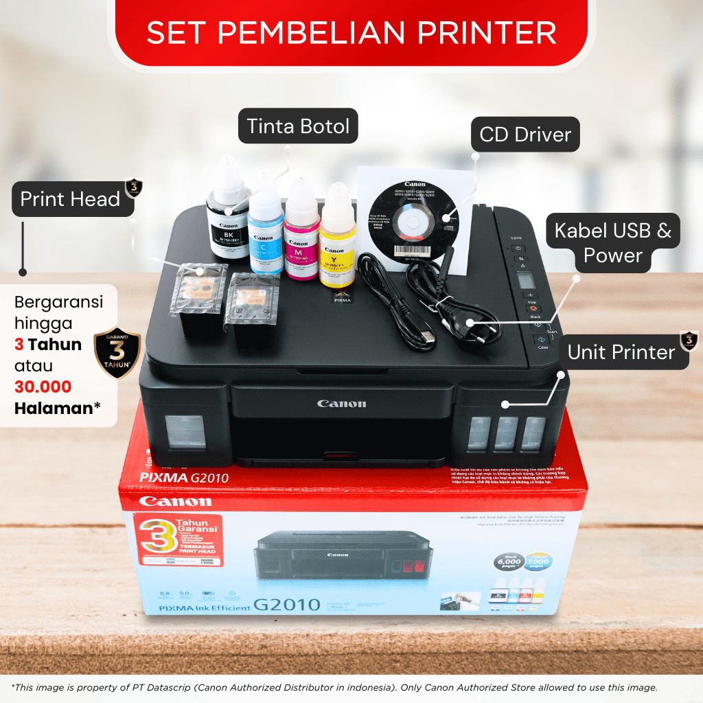 Printer Canon G2010 – Ink Tank All In One Print Scan Foto Copy – Garansi 3 Tahun – Pengganti L3210 L3211