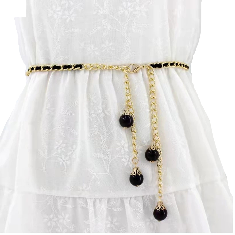 GF88 - Belt Rantai Slim Ikat Pinggang Gesper Motif Polos Gold Belt Korea Style Mutiara Chain Rantai 