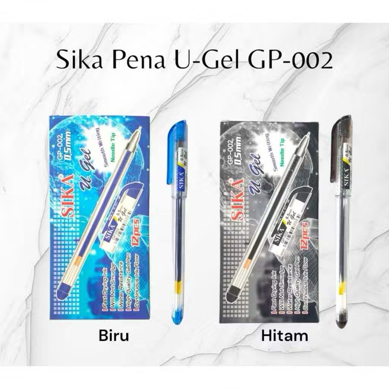 

Pen Sika U Gell Warna Biru dan Hitam GP002 0.5mm (1 Lusin)