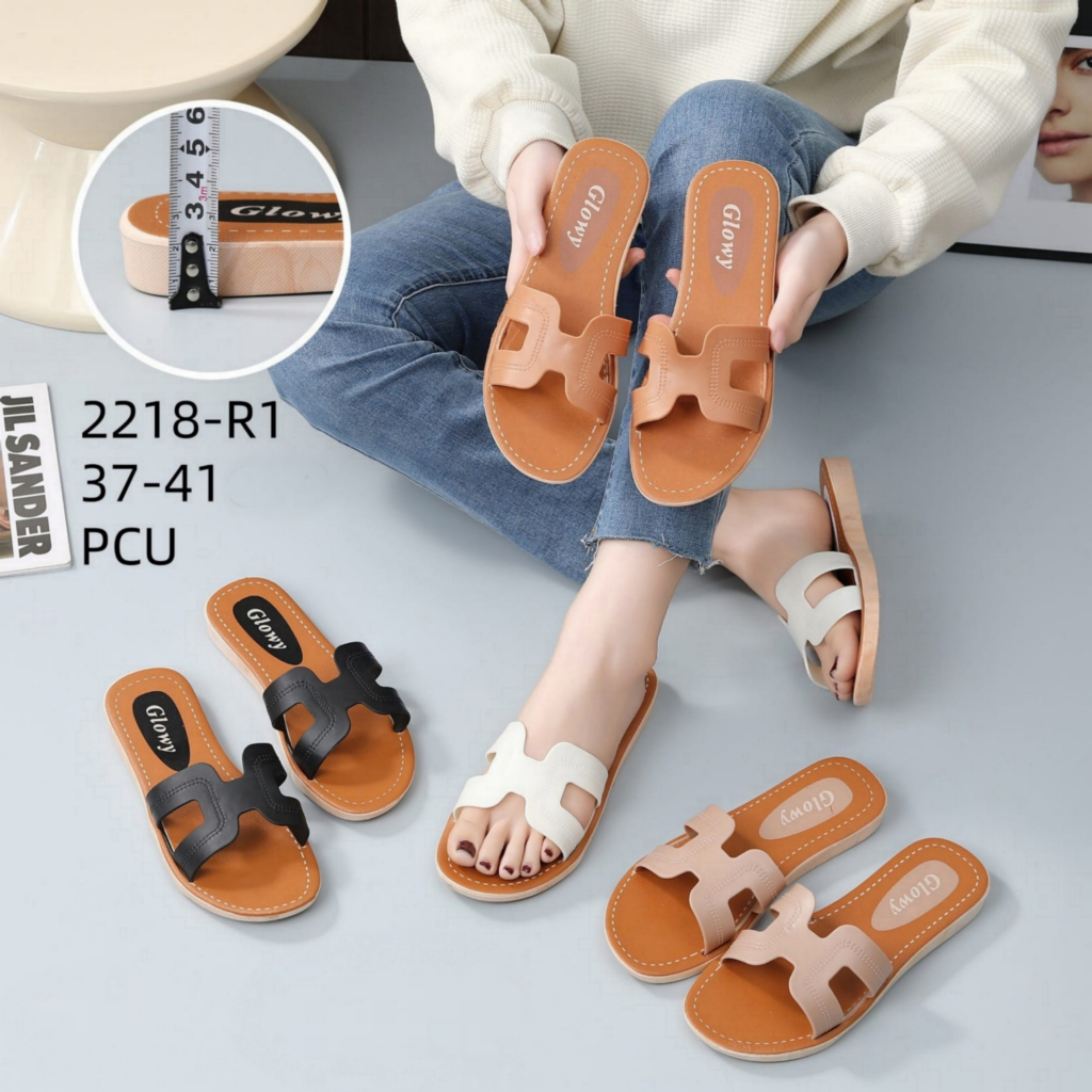 Sandal Flat Wanita Sandal Teplek Selop Karet Jelly Glowy