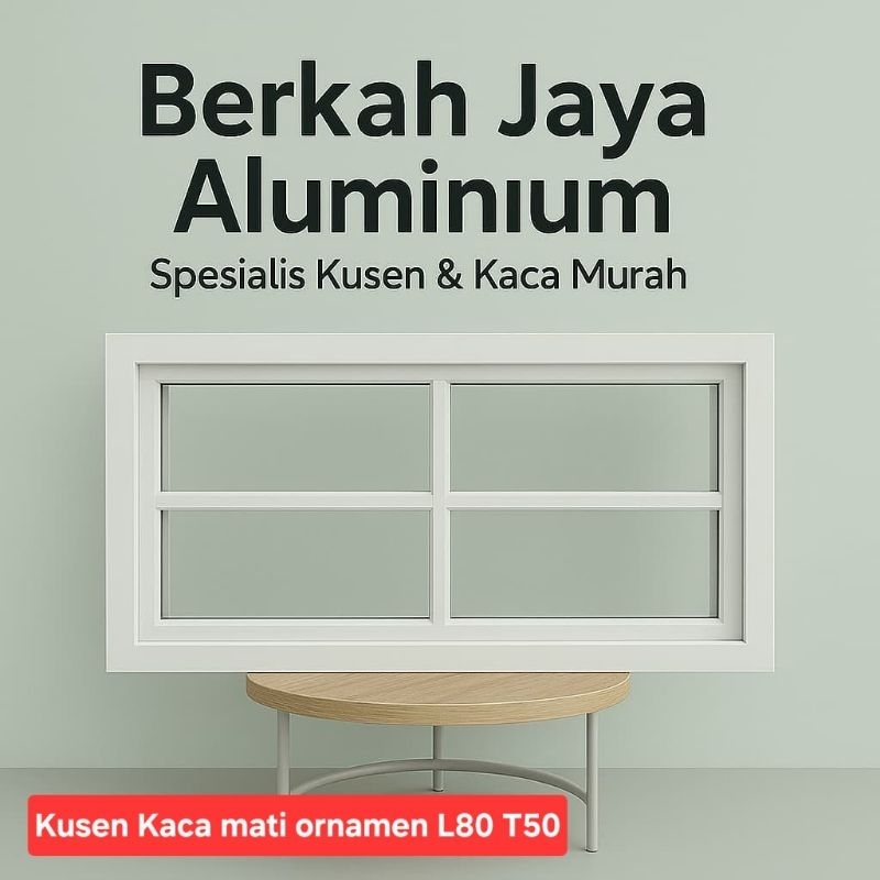 Jendela alumunium kaca mati/boven ornament 80x50