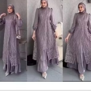 Dress Pesta Brokat Tile Mewah Gamis Pesta Brokat Tile