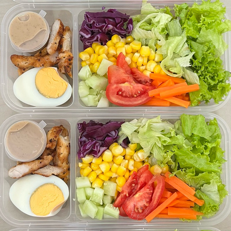 

Salad sayur fresh box sekat 750ml dressing kewpie wijen
