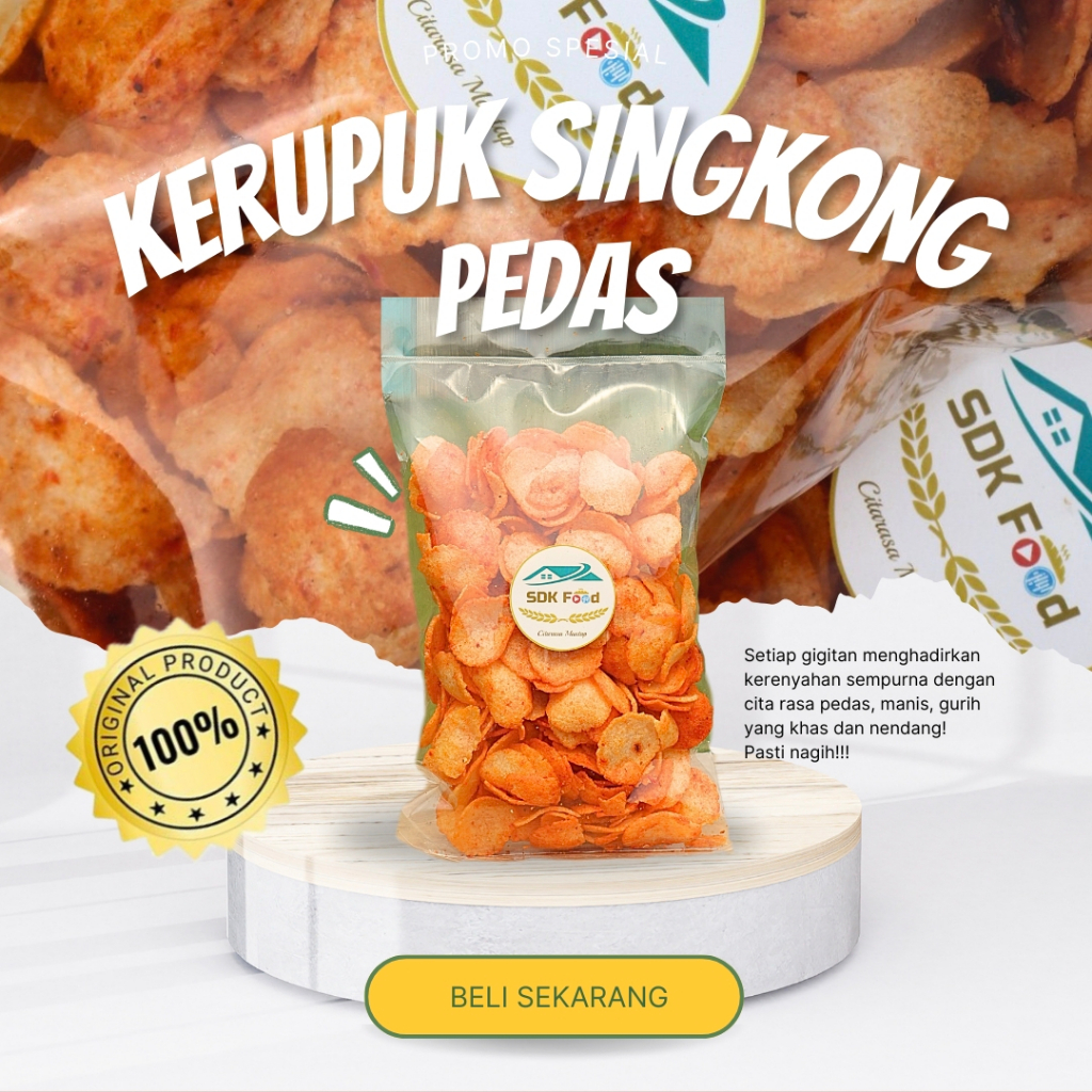 

Kerupuk Singkong Pedas Balado 180 gr - Camilan Asin Pedas Manis Gurih - Snack