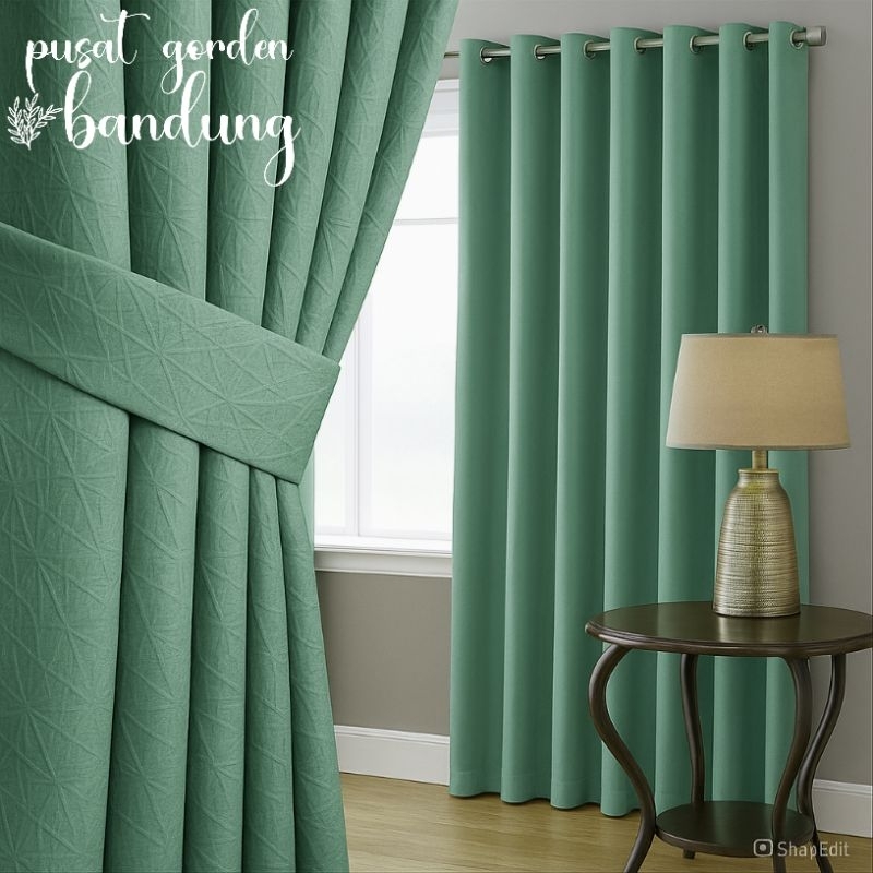 gorden blackout hijau mint polos smokring diskon 30% minimalis untuk pintu jendela