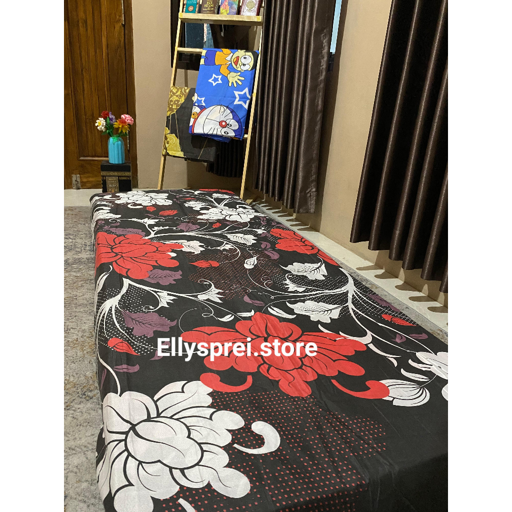 Sarung Kasur Busa Resleting - Sprei Resleting Motif Dewasa Bunga Hitam - Bahan Polimicro