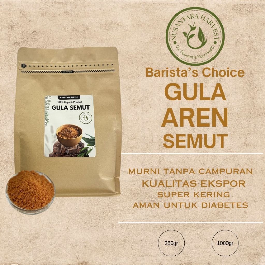 

Nusantara Harvest Gula Aren Bubuk 1 Kg (Palm Sugar/ Gula Semut) Organik, Premium, Low GI, Export Quality