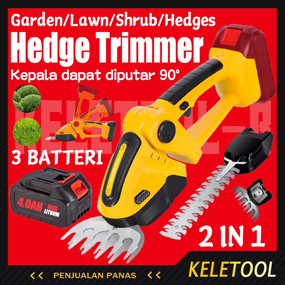 2 IN1 Pangkas Pagar Hedge Trimmer Cordless Portabel Baterai Lithium Mesin Pemotong Rumput Elektrik P