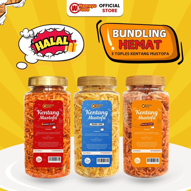 

Mamayufood - Kentang Mustofa Pedas Manis Gurih Kriuk Bundling 3 Toples Lebih Hemat