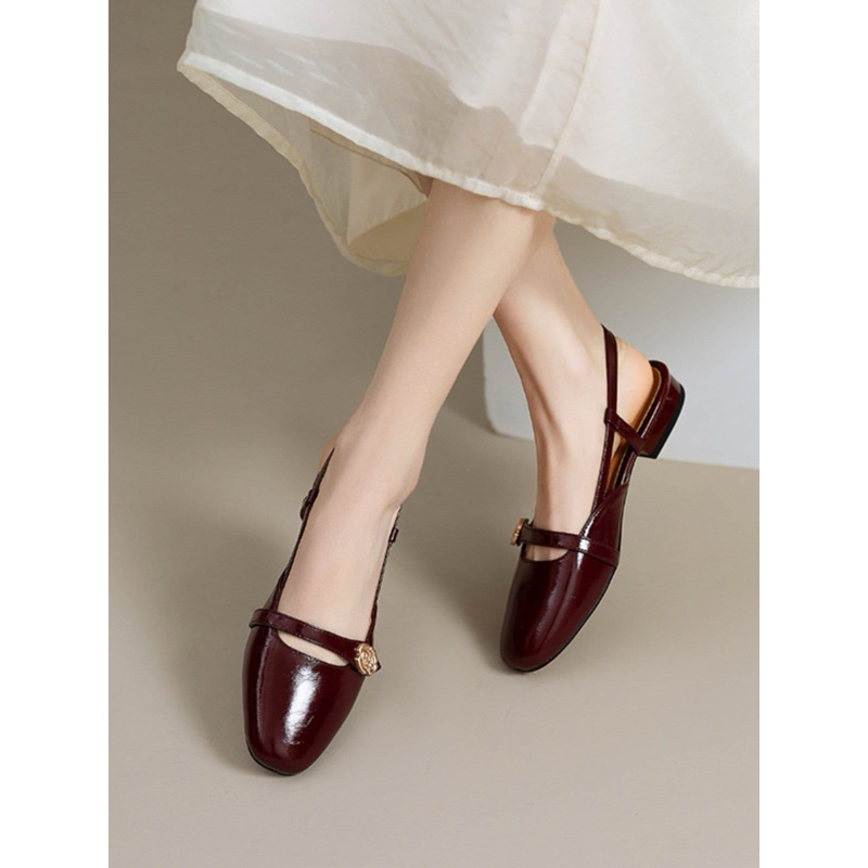 7932 Loei heels import hak rendah 2cm model tali depan belakang heels santai hak tahu rendah