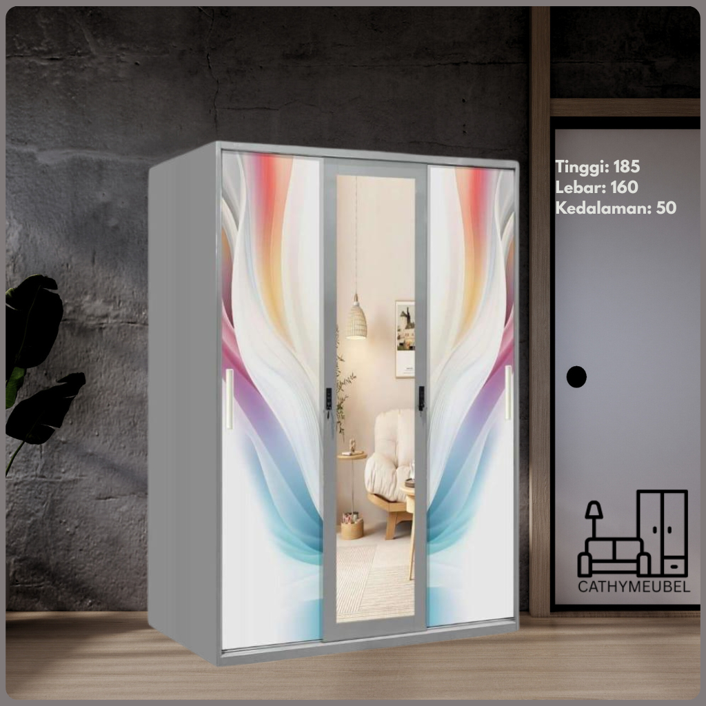 Lemari Baju Besi Sliding - Lemari Baju 3 Pintu - Lemari Baju Besi - Lemari sliding Baju Besi