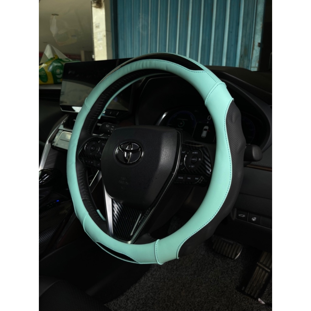 Sarung stir mobil cover stir bulat list carbon