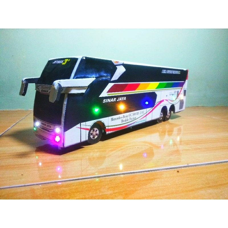 BUS Miniatur sinar jaya lampu warna-warni mainan anak-anak
