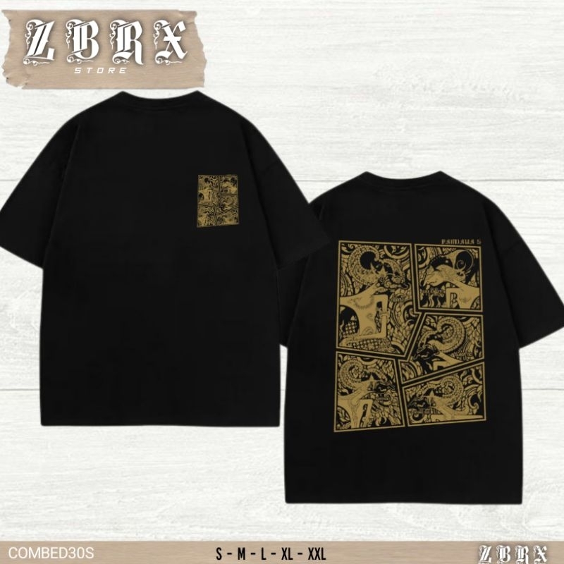 KAOS  WAYANG PANDAWA LIMA MODEL GOLD PANDAWA LIMA SABLON DEPAN BELAKANG
