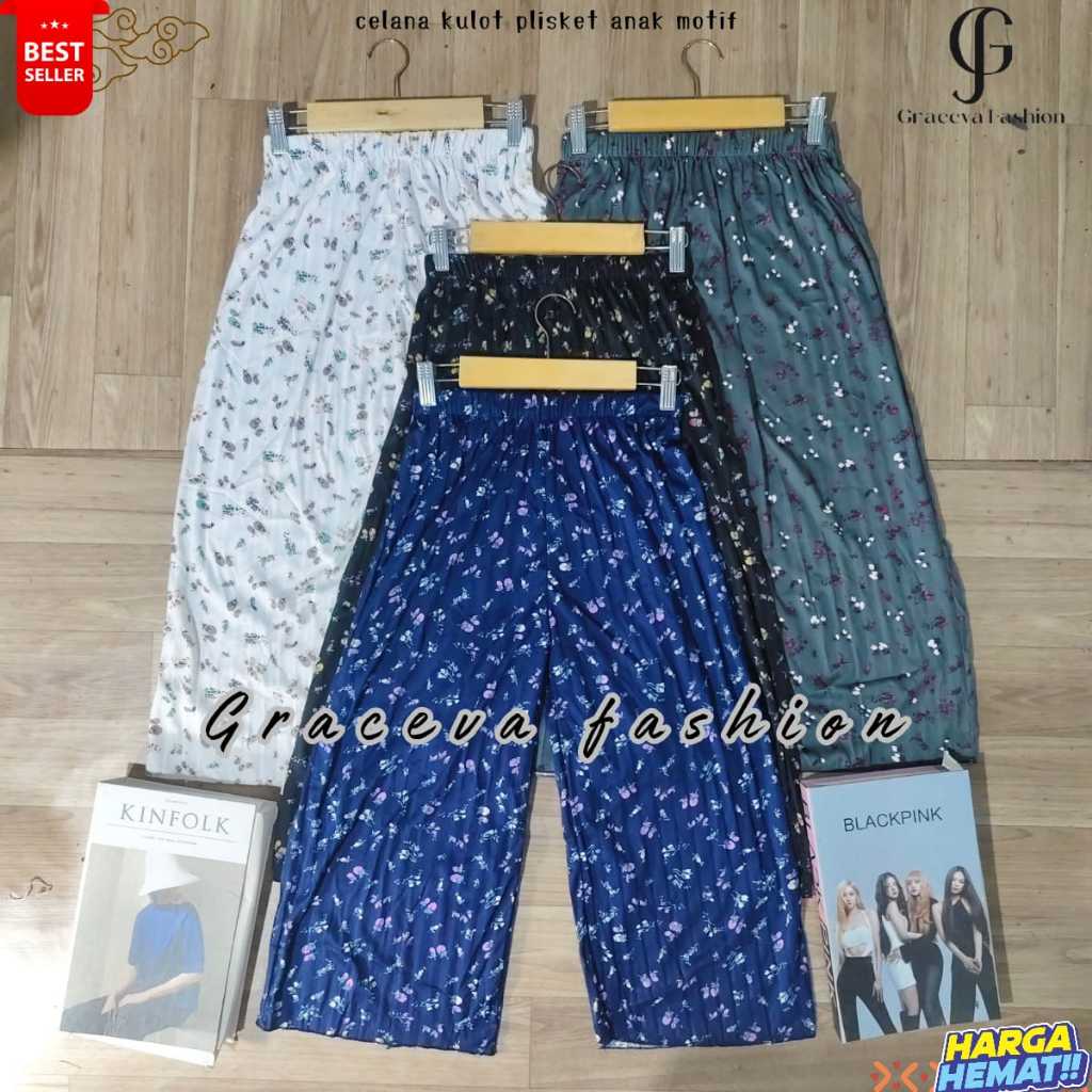 Celana Kulot Plisket Anak Motif Bunga - Kulot Plisket Anak Perempuan Usia 3-10 Tahun