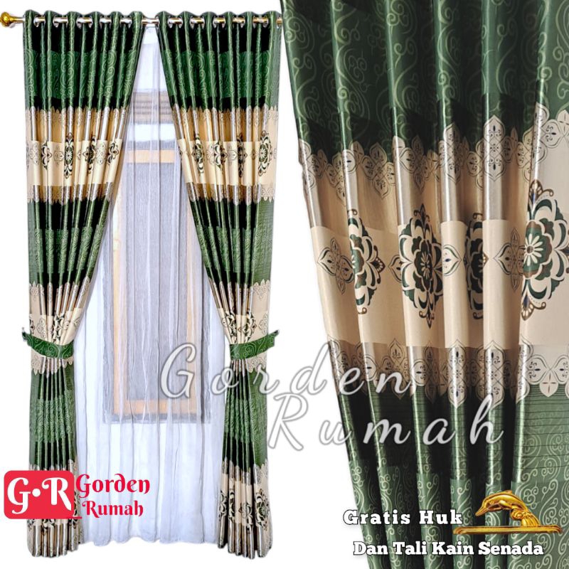 Gorden Jendela ruang tamu Bahan Blackout Motif Batik Gold Coklat Hijau Abu Ungu