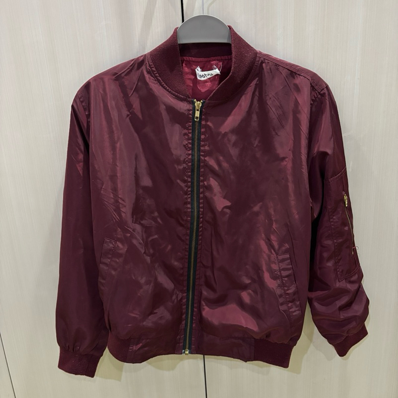 Loony Women Bomber Jacket Red Maroon - Baju Wanita Merah Marun