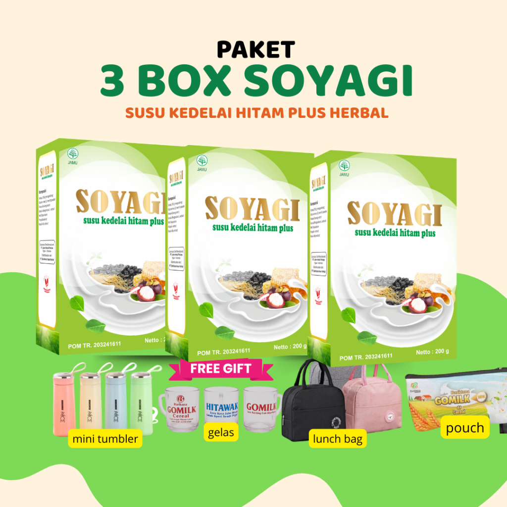 

Paket 3 dus SOYAGI gratis gelas Cantik SOYAGI Susu Diet Sehat Susu kedelai Hitam plus