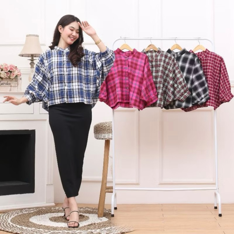 Kemeja Tamara Batwing Flanel Lengan Kelelawar Oversize