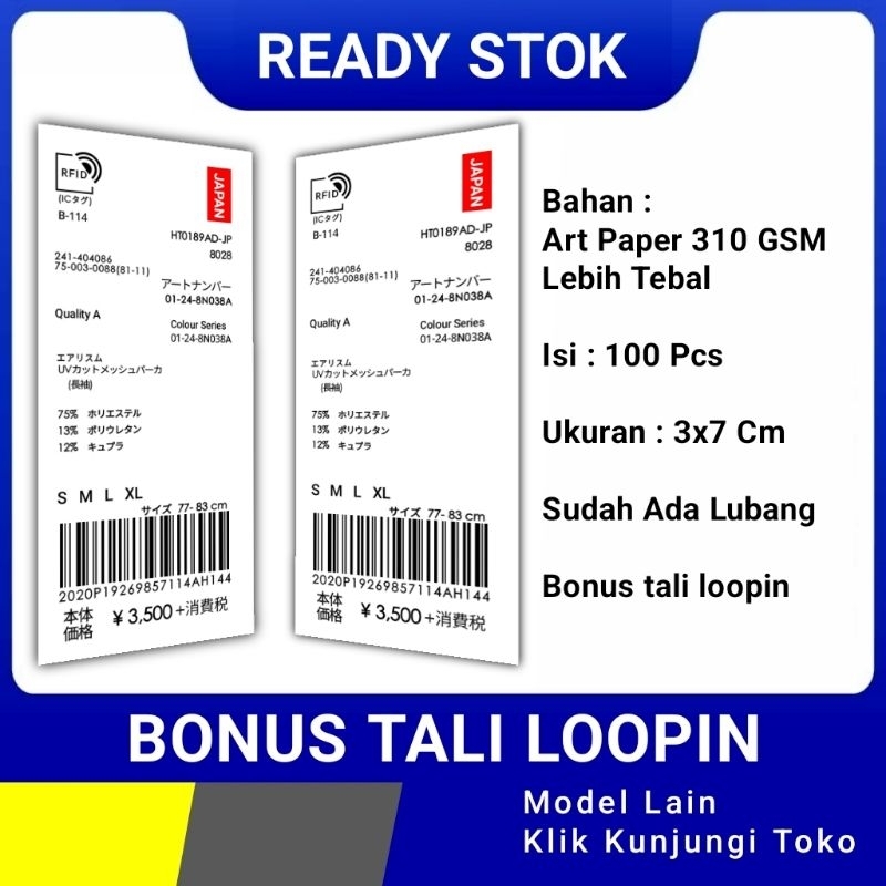

hang tag label baju murah ukuran 3x7 bonus tali , Jepang japan j Yen , hangtag handstag pakaian handtag hantag kertas nametag nemtek hang tags brand hentek henstek lebel harga ready stok