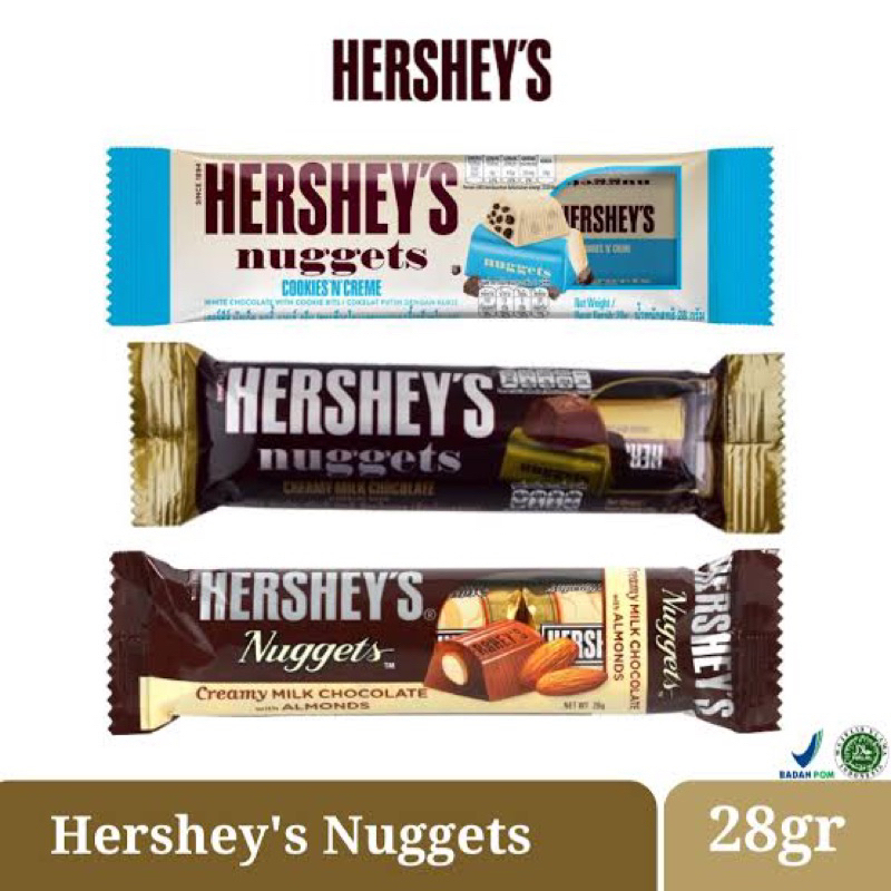 

Coklat Impor Premium Hersey's / Hersey Kisses 36 Gr, Nuggets 28 Gr, Bar 43 Gram Varian Creamy Milk Chocolate, Creamy Milk Chocolate with Almond, Cookies N Creme