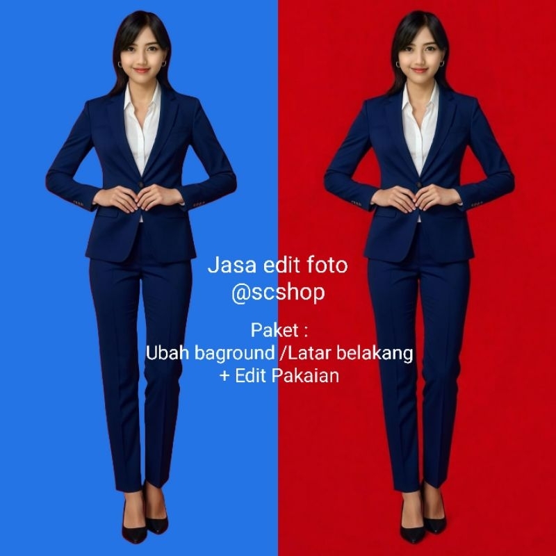 Edit Foto Jas & Background Merah Biru - Hasil Rapi & Cepat
